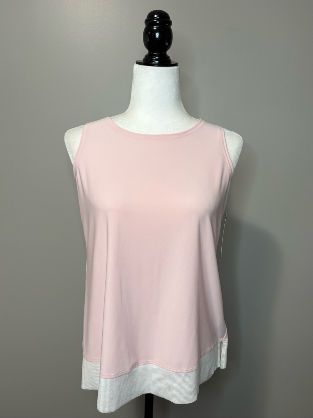 Sympli Sleeveless Jersey Knit Pink Top Ribbed White Hem